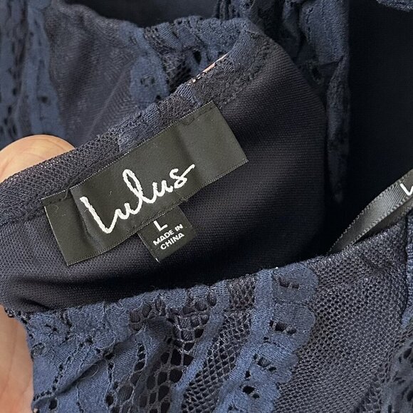 NWT Lulus Zahria Navy Blue Lace Button Front Midi Dress - Size Large - Picture 3 of 10